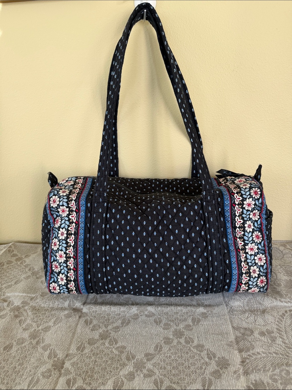 VTG Vera Bradley Cotton Alpine Navy Quilted Floral Travel Duffel Tote Bag 🇺🇸